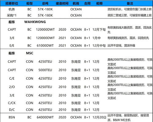持續招募|廈門華洋岸基、散貨、集裝箱船隊多職位招募需求！11月29日